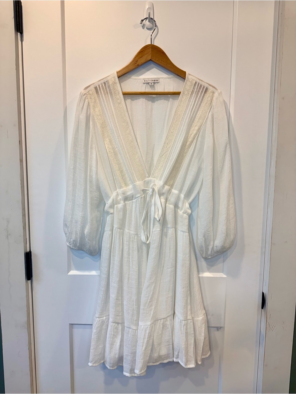 Baltic Born White V-Neck Tie-Waist Mini Dress